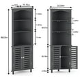 thumbnail image 4 of VECELO Tall Corner Cabinet, Wooden Freestanding Storage Cabinet with 3 Open Shelves & 2 Doors, Adjustable Shelves, Large Capacity Storage Organizer for Bathroom, Living Room, Kitchen, Grey, 4 of 12