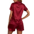 thumbnail image 4 of DcoolMoogl Womens Satin Pajama Set Summer Short Sleeve Heart Embroidery Button Shirt + Shorts 2 Piece Pjs Set Loungewear Wine Red M, 4 of 5