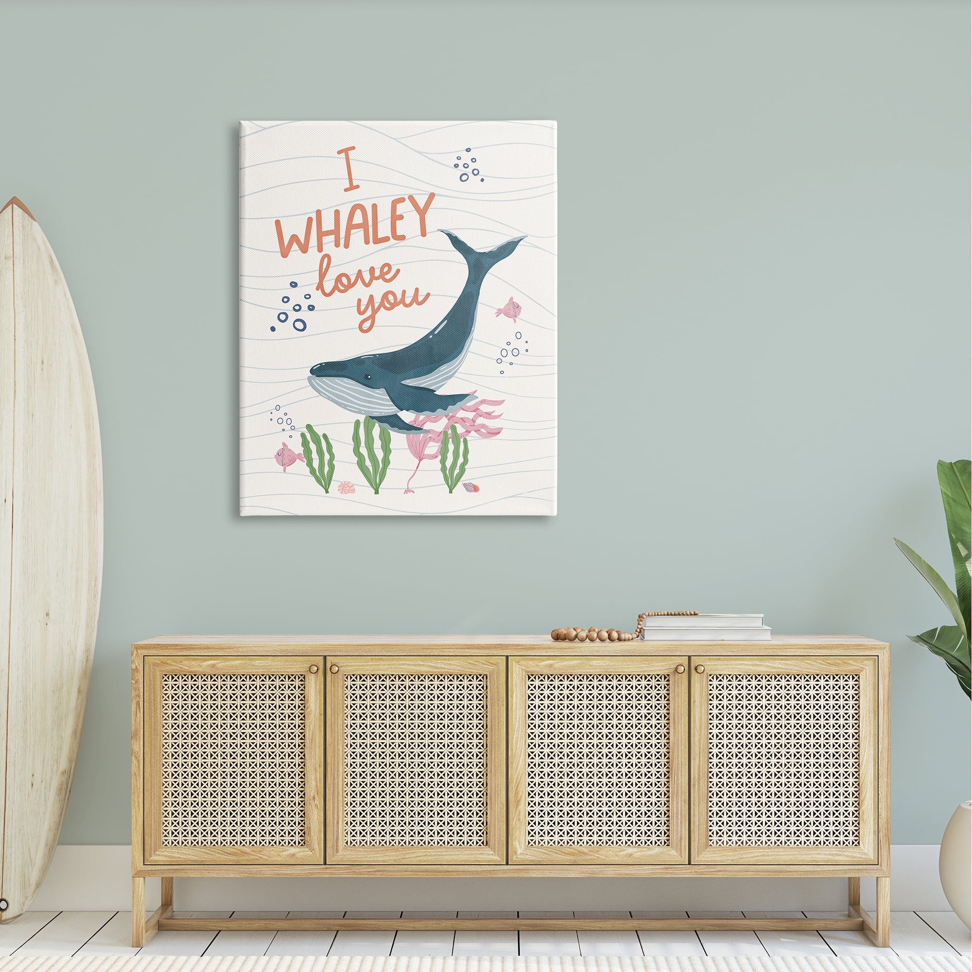 Stupell Industries Whaley Love You Typography Quirky Ocean Whale , 36 x 48, Design by Nina Blue