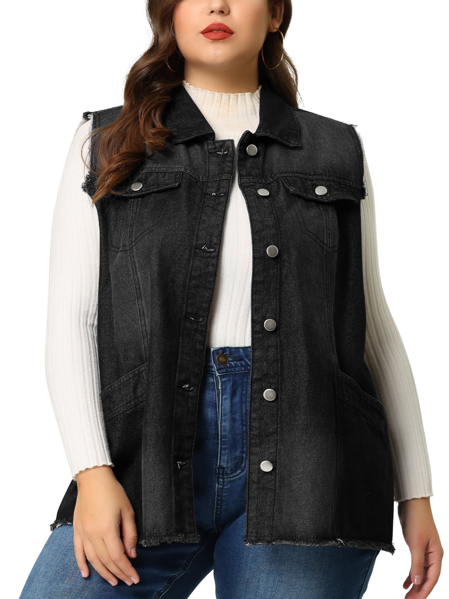 Aardappelen Tien jaar roekeloos Agnes Orinda Women's Plus Size Fashion Vest Raw-Hem Sleeveless Denim Jacket  - Walmart.com