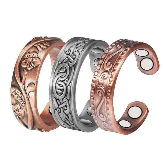 3PCS Pure Copper Rings Jewelry Set for Women, 2.3'', Squeeze to Adjust, Magnetic Copper Rings, Health Christmas Gift for Mom Wife Daughter(CPR-0937 0915S 0955)