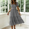 thumbnail image 6 of Bxsruta Women's Square Neck Short Sleeve Midi Dress Tiered Ruffle a Line Flowy Swing Dress Casual Elastic Waist Pull on Print Summer Spring Party for Daily Wear Beach Holiday, 6 of 8