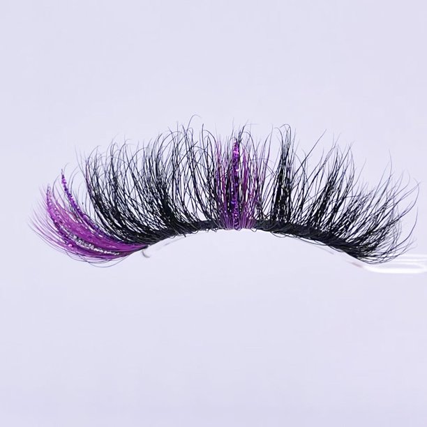 Zhuge Pestañas de colores, pestañas de visón con brillo, pestañas postizas rizadas completas y gruesas de estilo ojo de gato y zorro, 1 par (71A-62CS)