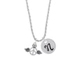 thumbnail image 2 of Delight Jewelry Silvertone Winged Peace Sign with Crown Silvertone Script Initial Disc - N - Charm Necklace, 20"+3", 2 of 4