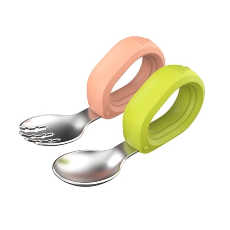 ACDANC Baby self-feeding training spoon and fork - BPA-free - cute circle baby training tableware