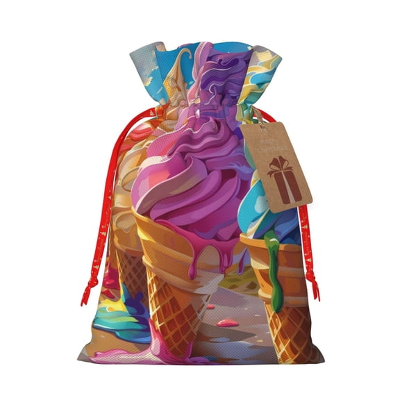 Naloa Rainbow Melting Ice Cream Drawstring Christmas Bags, 3D Xmas Gift Bags, Christmas Wrapping Bags, Xmas Goodie Bags, Treat Pouch Bags, Party Favor Bags-