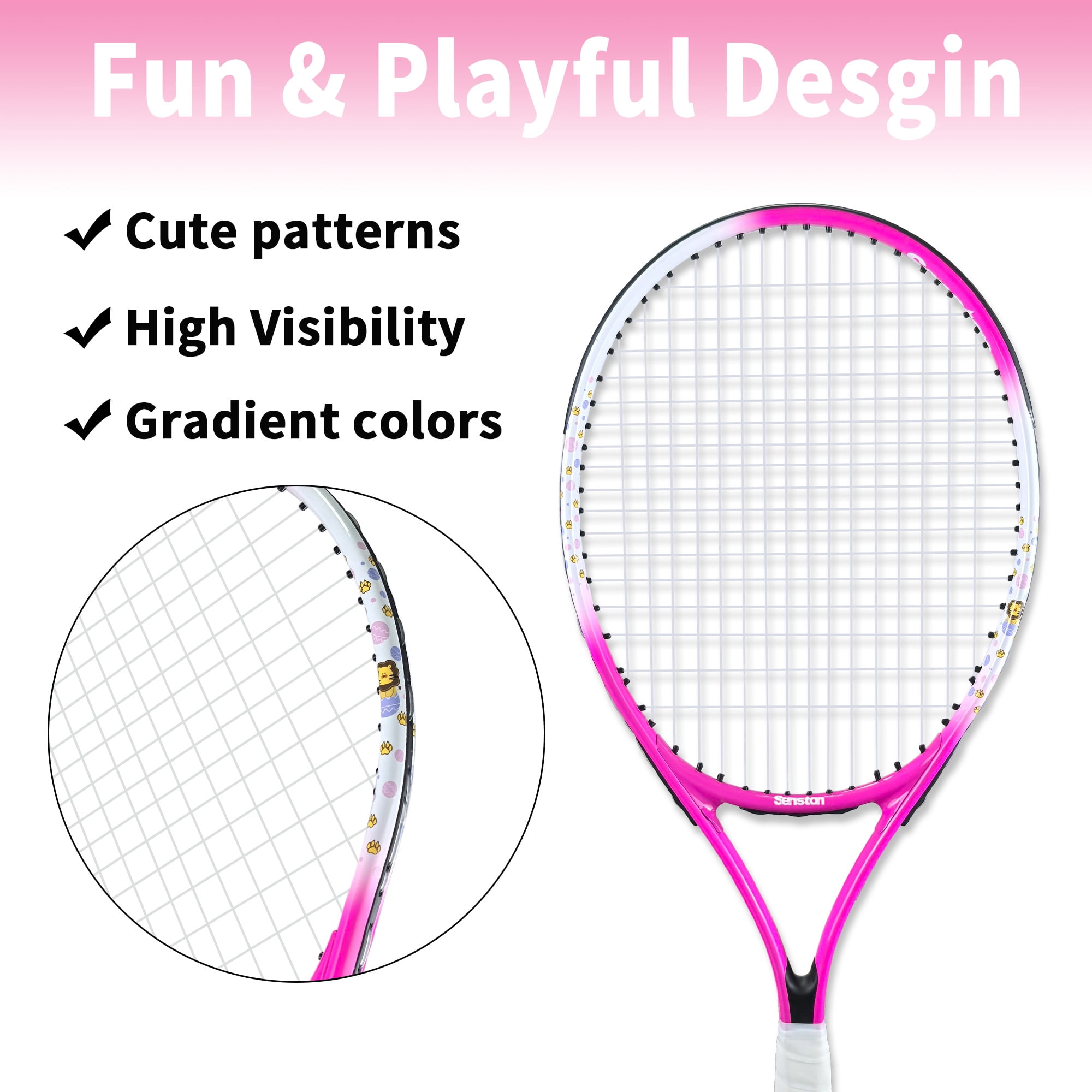 Senston Kids Tennis Racket Set (17 & 23 Inch) - 1 Pack Junior Tennis Racquet, Lightweight Aluminum Frame, Includes Cover
