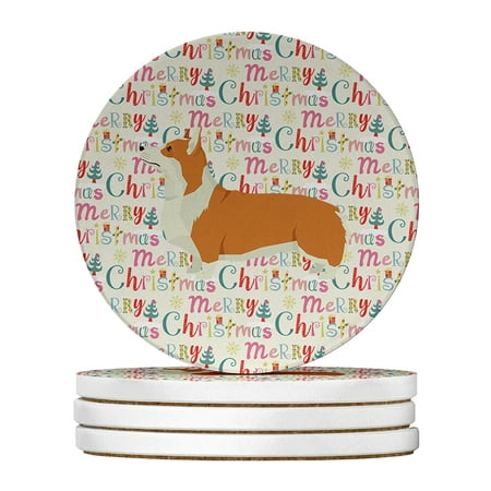 

Pembroke Corgi Merry Christmas Large Sandstone Coasters Pack of 4 4 in x 4 in