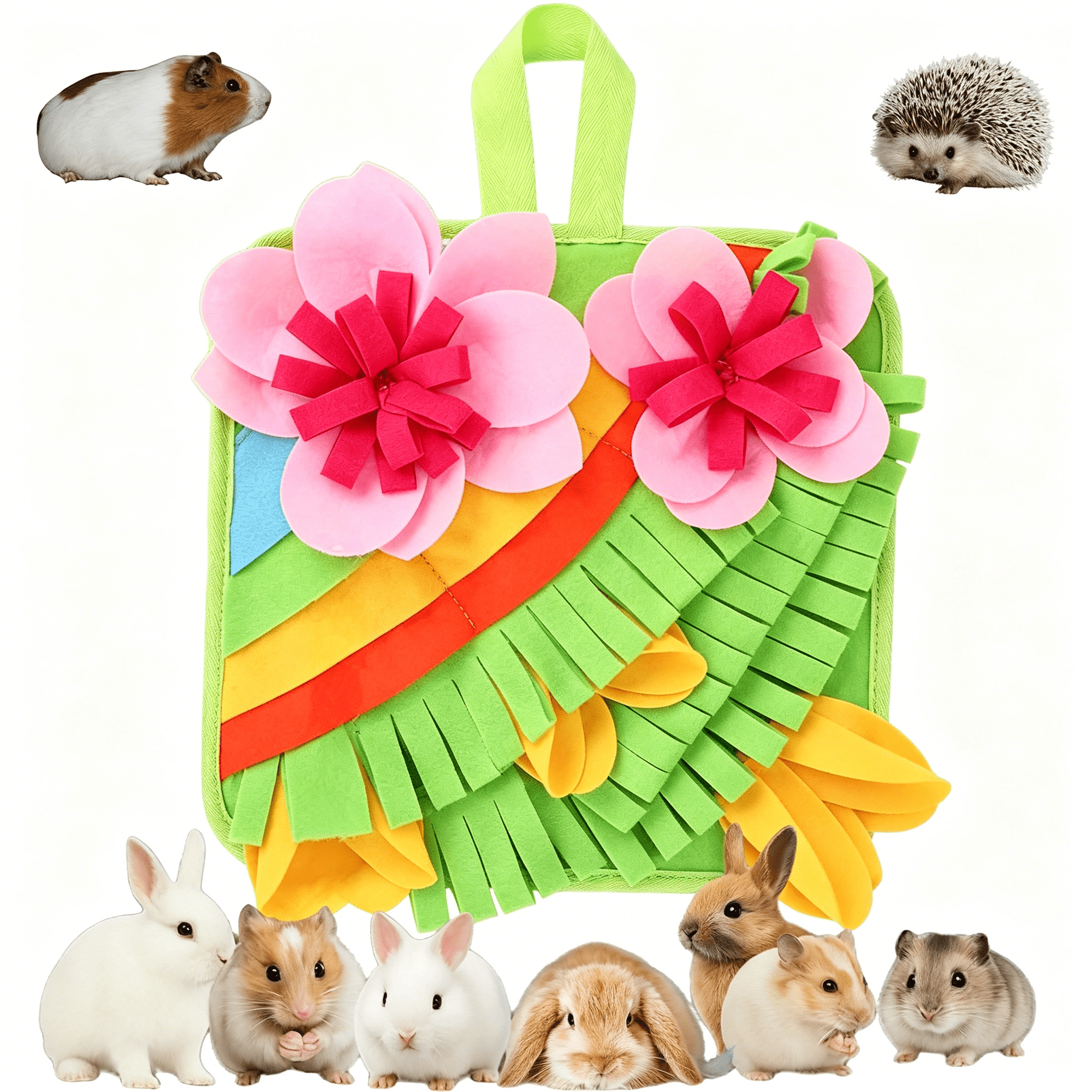 ACDANC Rabbit Foraging Mat,Rabbit Snuffle Mat Guinea Pigs Hay Feeder Small Pet Puzzle Toy Interactive Feeding Game for Bunny Hamsters Ferrets Small Animals Treat Dispenser Anti Slip Feeding Mat