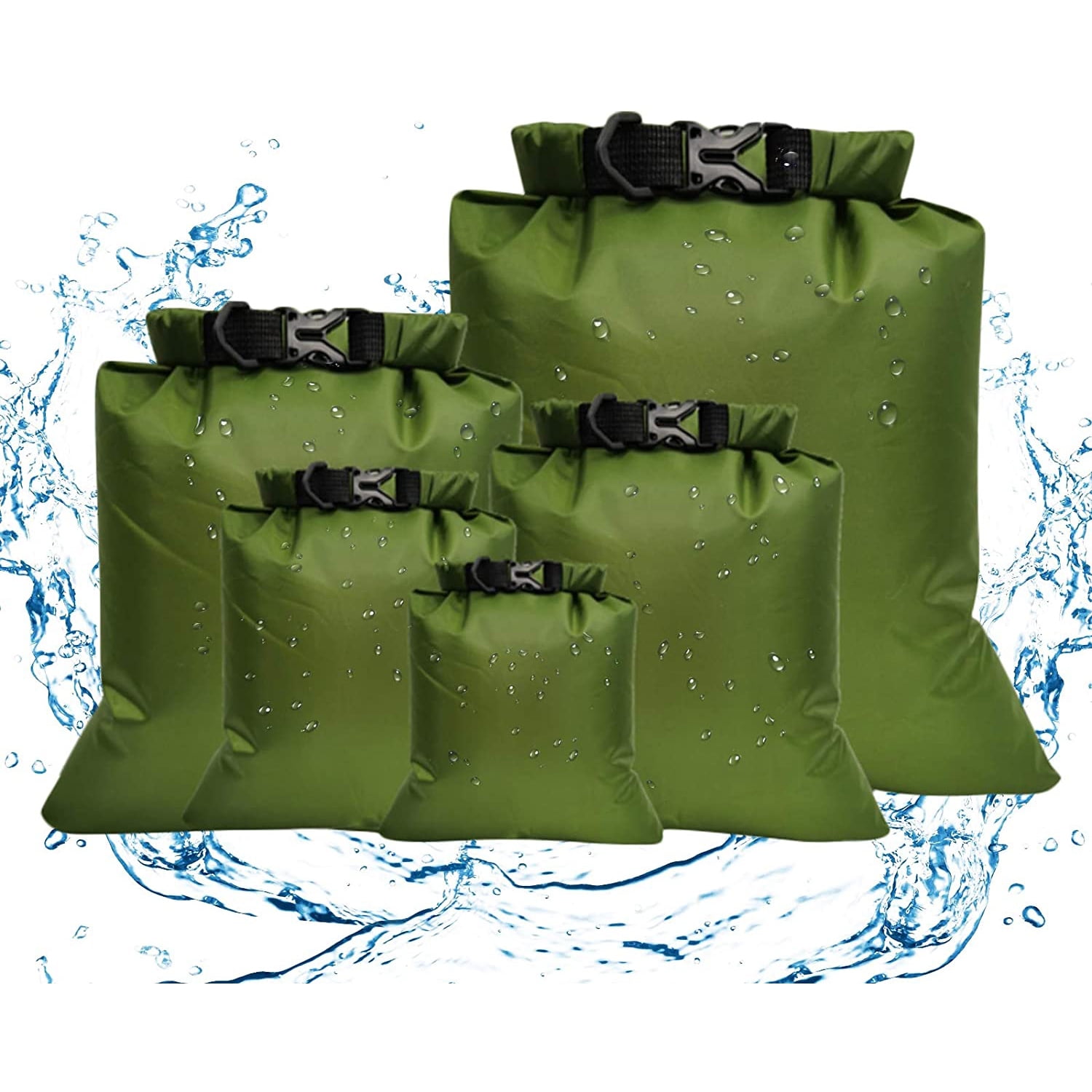 5 Pack Waterproof Dry Sacks Outdoor Dry Bags Buckled Storage for Rafting Camping 
