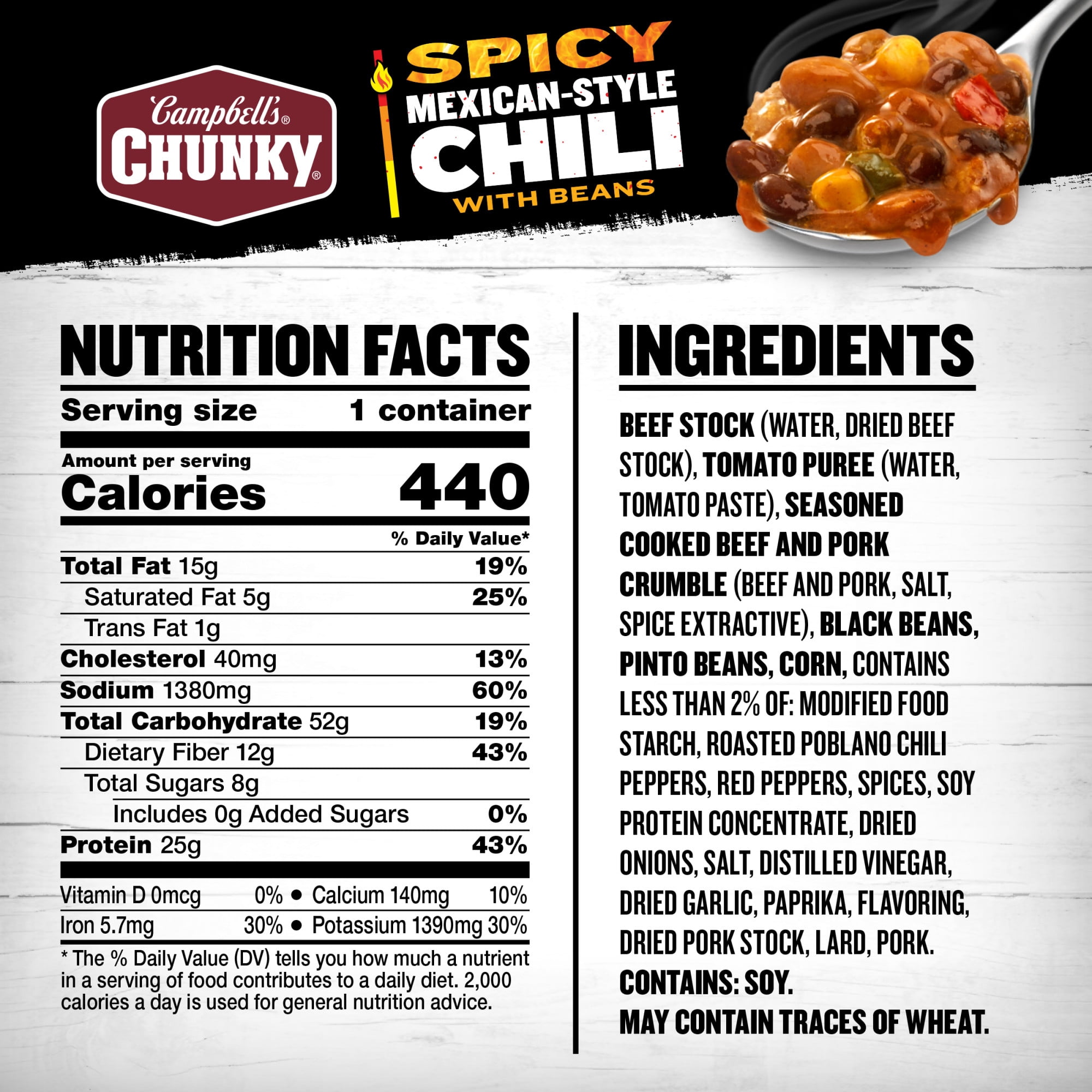 (8 pack) Campbell’s Chunky Spicy Mexican-Style Chili with Beans, 15.25 oz Bowl