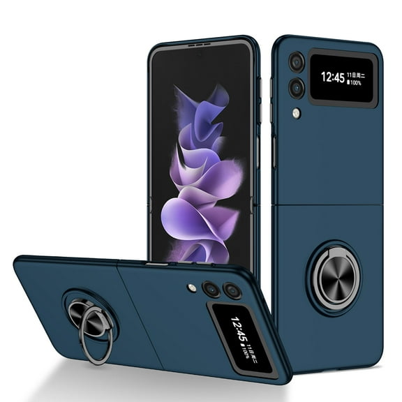 for Samsung Galaxy Z Flip 4 Case, Phone Case Samsung Z Flip 4 5G, Slim Kickstand with 360 Rotating Ring Holder Shockproof Protetive Girls Women PC Cover for Galaxy Z Flip 4 2022, Darkblue