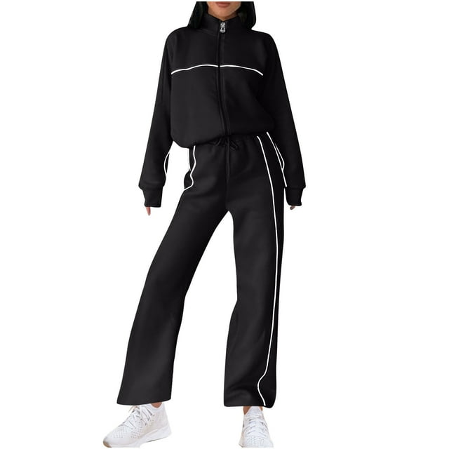Timegard Fall Outfits for Women Fashion Zip up Turtle Neck Long Sleeve Jackets Drawstring Elastic Waist Wide Leg Sweatpants