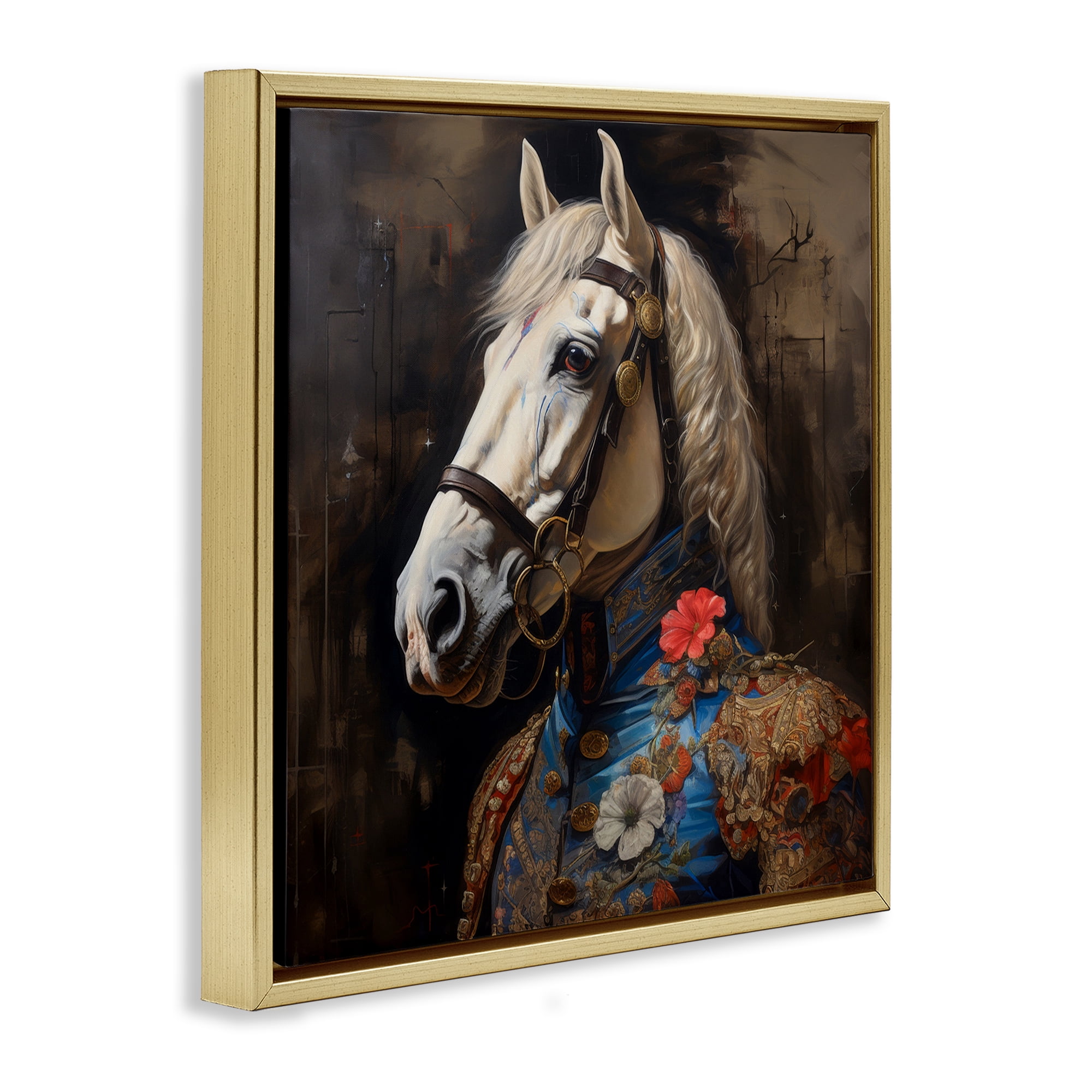 Stupell Industries Horse with Regal Clothing Animals & Insects Painting Gold Floater Framed Canvas Art Print Wall Art, 18 x 18