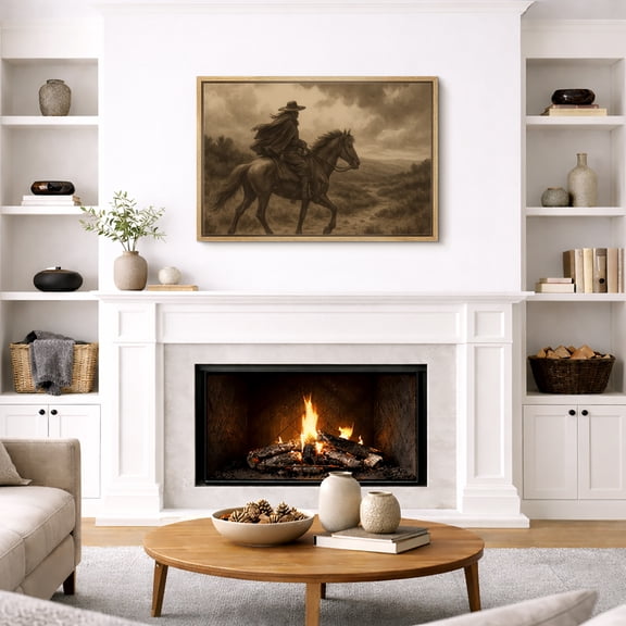 Framed Canvas Print Cowboy Wall Art Western Decorative for Living Room Bedroom - 16"x24" NATURAL