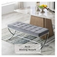 thumbnail image 3 of Drevy Modern Button Tufted Bench, Velvet Ottoman Dining Bench, Stylish Footstool for Entryway Bedroom Kitchen Dining Table, Grey, 3 of 7