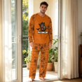 thumbnail image 2 of Voska Men's Halloween Ghost Graphic Pajama Set Crew Neck Raglan Long Sleeve Top Pumpkin Print Straight‑Leg PJ Pants Soft Sleepwear For Fall Spooky‑Season Loungewear Orange M, 2 of 5