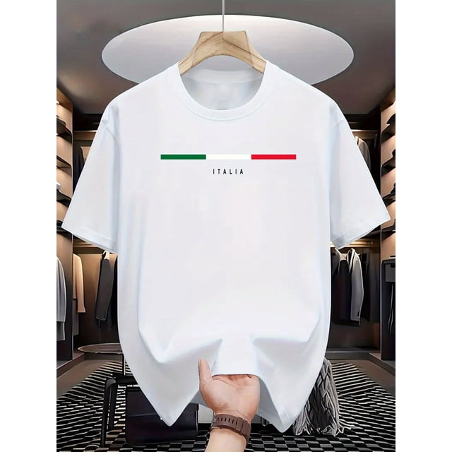 A Short-Sleeved T-Shirt for Men Featuring a Trendy And Innovative Print Design with The Letters 'Italy', Perfect for Casual And Comfortable Wear, Suitable for Everyday Outings.