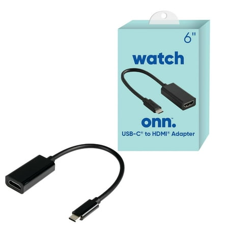 onn 6" USB-C to HDMI Adapter, Black