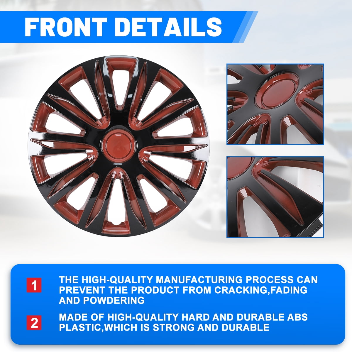 (4 Pack)16 Inch Universal Wheel Rim Cover Hubcaps Snap On Car Truck SUV Fit R16 Tire-BLACK LACQUER & RED LACQUER