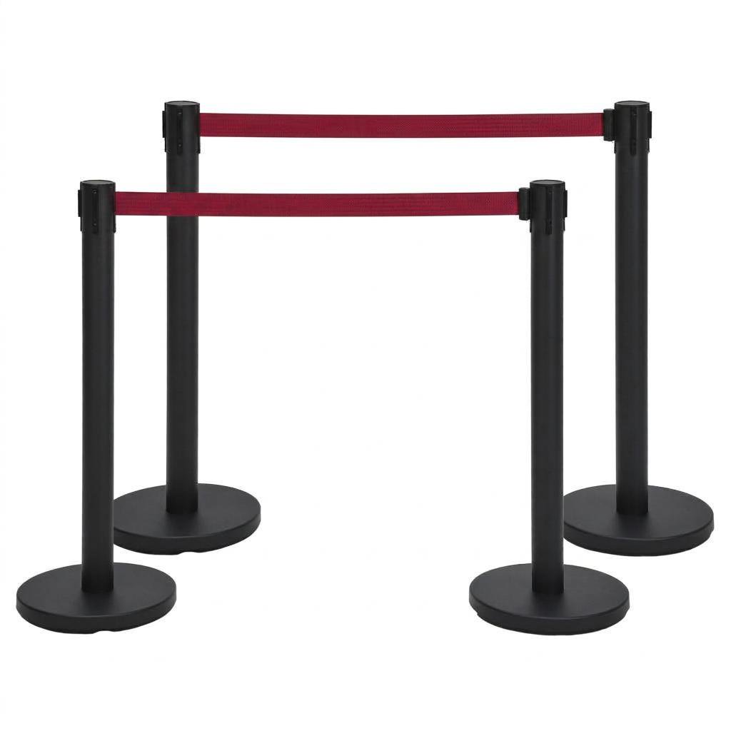 Retractable Belt Stanchion Set 6.6FT Crowd Control Queue Barriers – Carbon Steel Posts Non-Slip Weighted Bases – 2/4/6 Pack for Easy Line Dividers