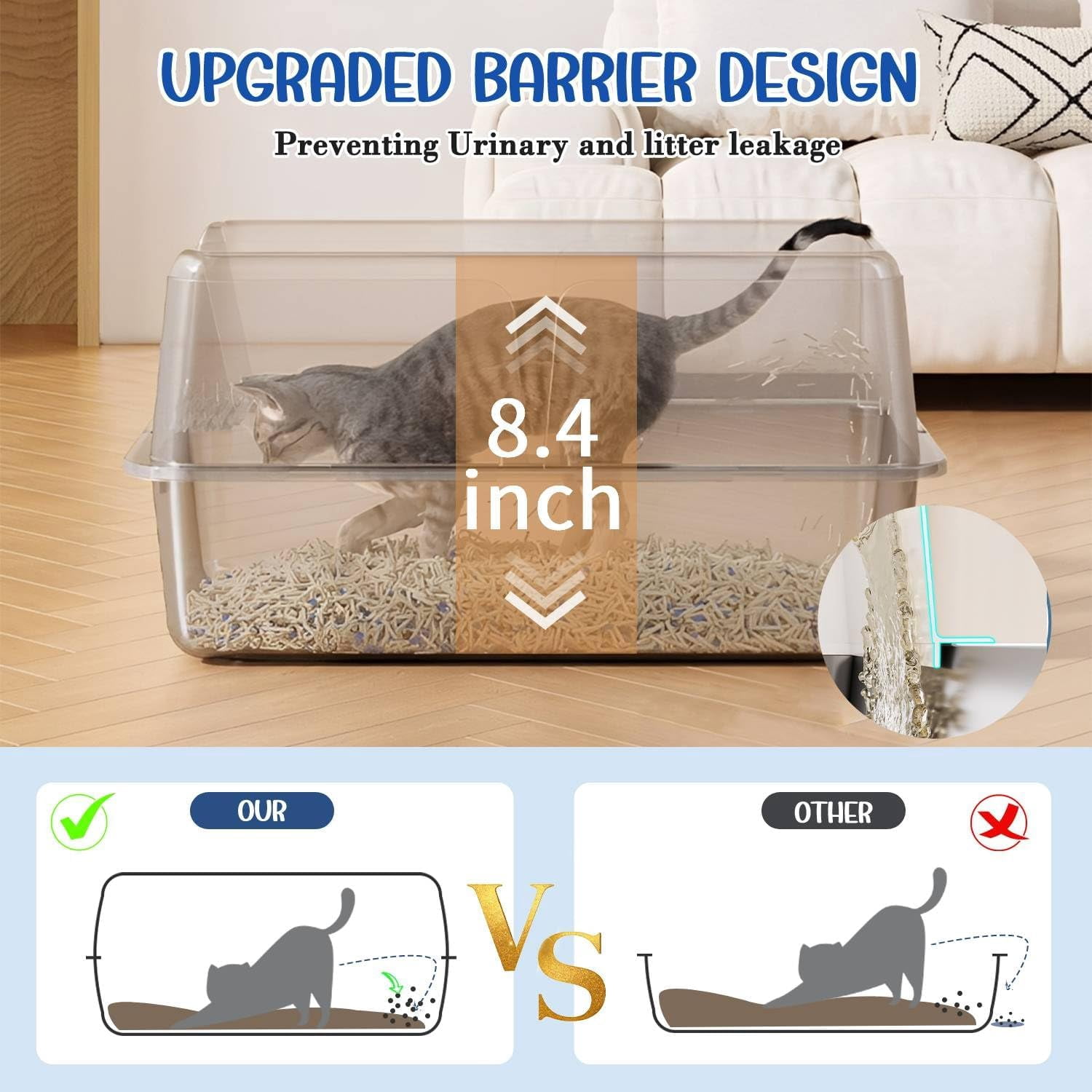 Stainless Steel Cat Litter Box with Lid, High-Wall Non-Stick Litter Pan for Small Cats, Anti-Leakage Metal Litter Box, Easy to Clean, Includes Cat Mat and Scoop, 17.2"x13.2"x7.7"