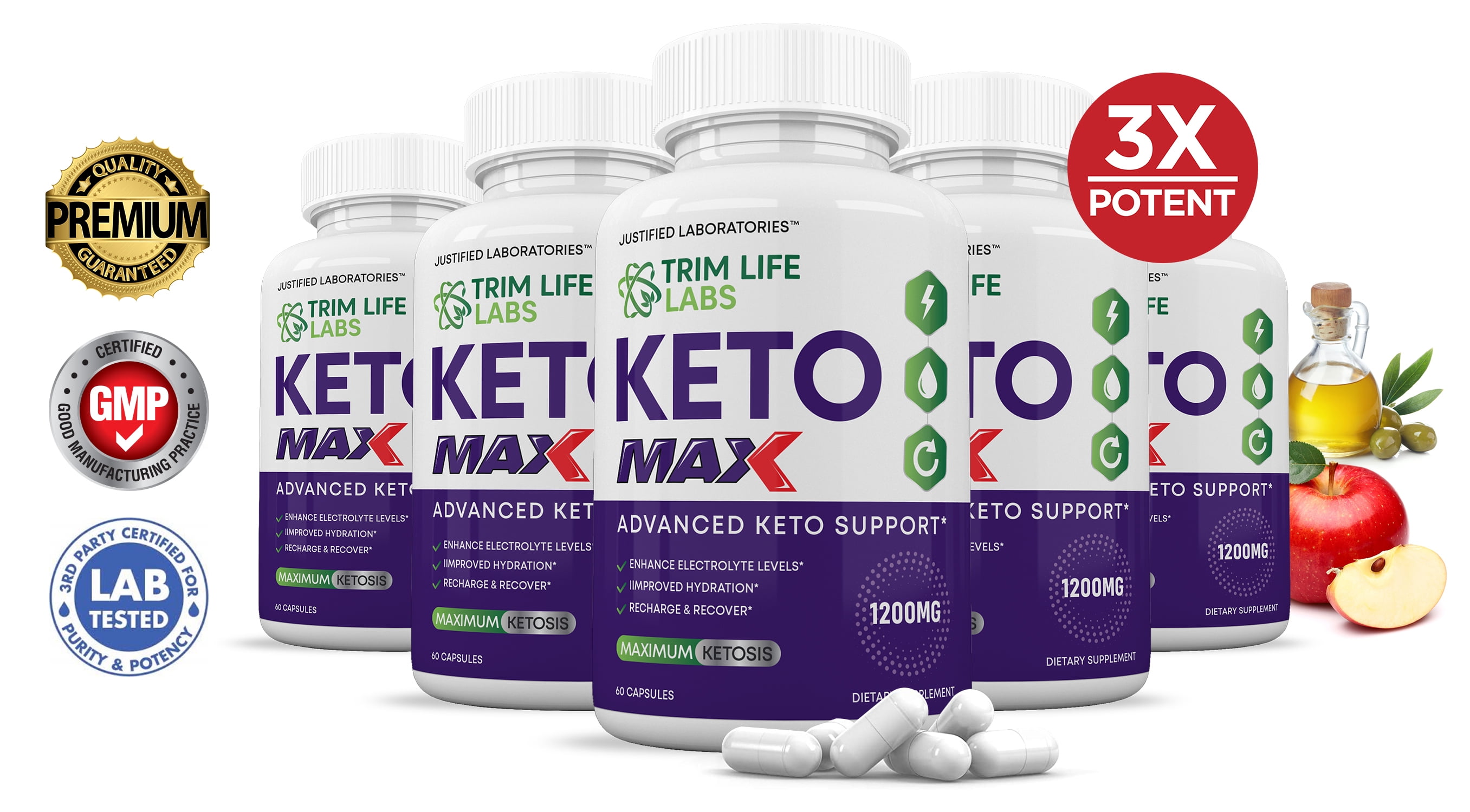 (5 Pack) Trim Life Labs Keto Max 1200MG Pills Includes goBHB 300 Capsules