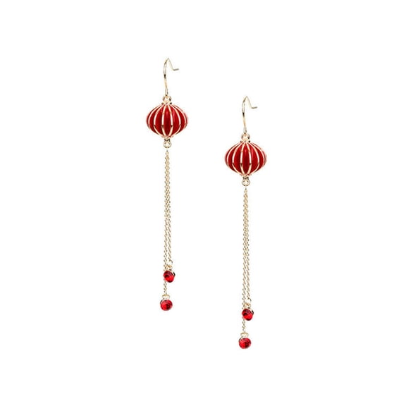 LOLIPPYY 1Pair Elegant Red Tassel Earrings Chinese Style Long Lantern Eardrops for Parties