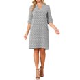 thumbnail image 2 of Women's Fall Dresses Casual 3/4 Sleeve V Neck Zigzag Print Loose Knee Length Dress with Pockets M White, 2 of 6