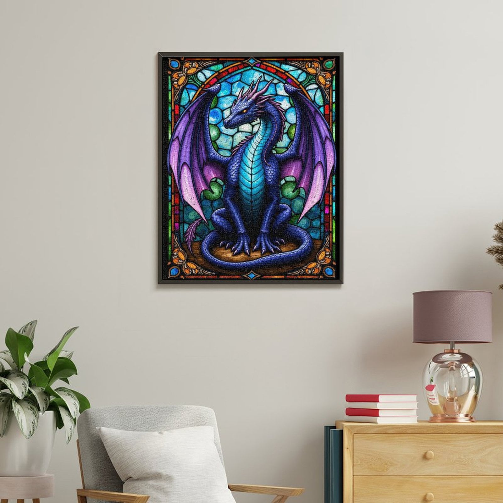 Paint By Numbers Kit for Adults Beginner - DIY Majestic Dragon Stained Glass Art Canvas Painting Kits for Adults, Frameless Paint By Number for Adults for Home Wall Decor 16x20 Inch