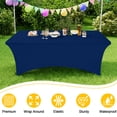 thumbnail image 3 of Smiry 2 Pack 8FT Stretch Spandex Tablecloths, Waterproof and Elastic Fitted Table Cloth, Washable Table Cover for Rectangle Tables, Navy, 3 of 8