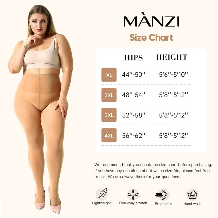 MANZI 2 Pack Plus Size Tights for Women 70D Queen Size Tights