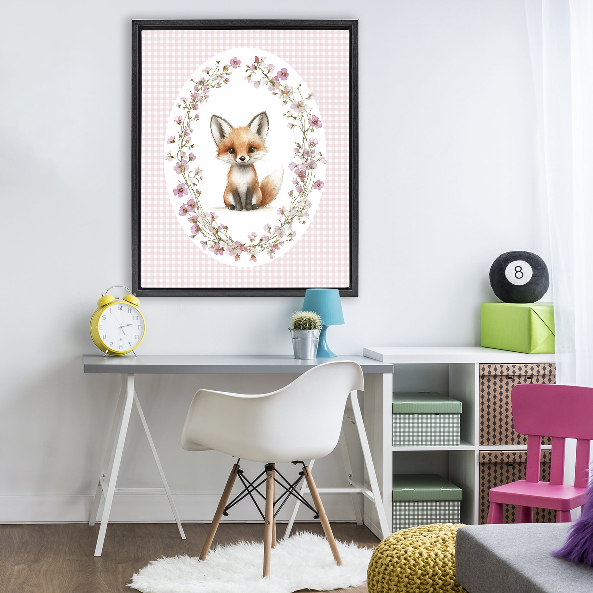 Stupell Industries Fox with Cherry Blossoms Black Framed Floater Canvas Wall Art, design by Christine Simpson Art
