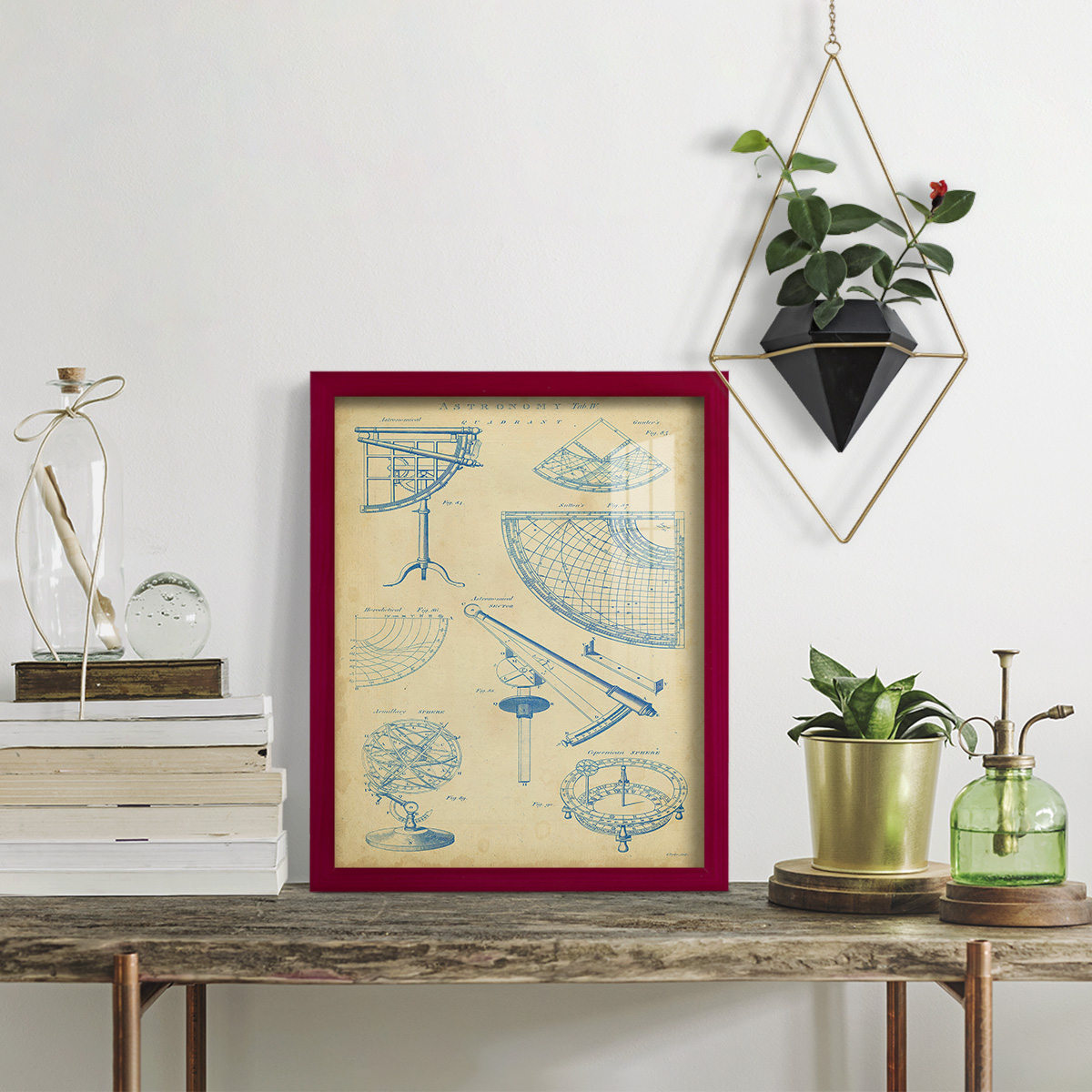 Vintage Astronomy I -Framed Print w/glass-Cherry Red