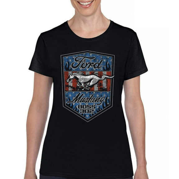 Ford Mustang Boss 302 T-Shirt American Muscle Car Fan Performance Racing Road Runner V8 1969 2012 Women's Tee
