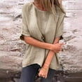 thumbnail image 5 of Women's T-Shirts Women Solid Color Round Neck Medium Long Sleeve Loose Shirt Blouse for Casual Wear and Everyday Comfort, 5 of 7