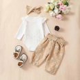 thumbnail image 3 of Newborn Infant Girl Clothes Ribbed Romper Daisy Print Pants Hairband Baby Clothes for Girls cream-coloured 70CM, 3 of 5