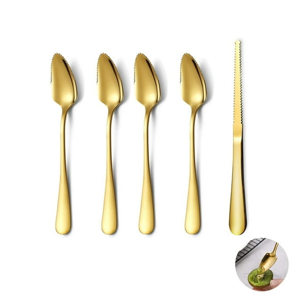QZS Gold Kitchen Tool,Reusable Stainless Steel Grapefruit Spoons for Lemon,Portable Grapefruit Knife with Thick Gauge Handle for Melon Lime Pitaya