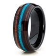 thumbnail image 3 of Unisex Tungsten Titanium Steel Ring With Three Grooves And Turquoise Inlaid Band Rings For Men And Women Black, 3 of 5