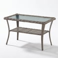 thumbnail image 3 of POCASSY Wicker Outdoor Coffee Table, 19.7"*37.8" Tempered Glss Top Gray Rattan Outdoor Coffee Table with 2-Layer Storage Furniture Tables for Garden,Porch,Backyard, 3 of 6