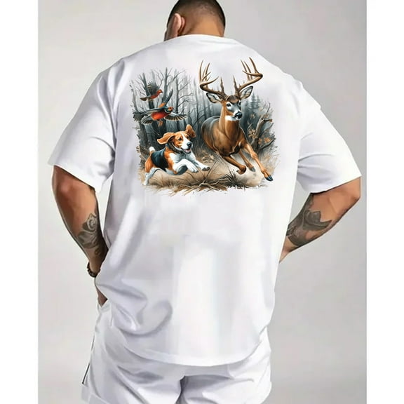 Deer Hunting Graphic T-Shirt – Buck, Beagle & Forest Scene Tee for Hunters & Outdoorsmen