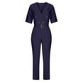 thumbnail image 6 of Mrat Cute Jumpsuits Trendy Womens Solid Short Sleeve Zipper Bandage Pockets Button Jumpsuit Womens Overalls S-43 Blue S, 6 of 9
