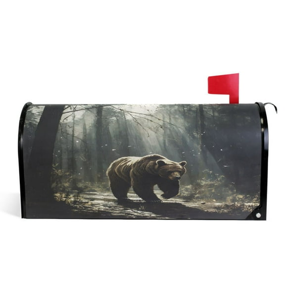 Ryvnso Mailbox Cover A Big Bear in Forest Magnetic Mailbox Wrap Standard Size 21x18 Inch