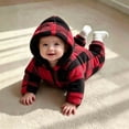 thumbnail image 6 of Enjoytime Newborn Baby Girl Romper Plaid Long Sleeve Baby Boy Onesies Outfit Warm Fleece Hooded Jumpsuit Soft Fall Winter Clothes, 6 of 6