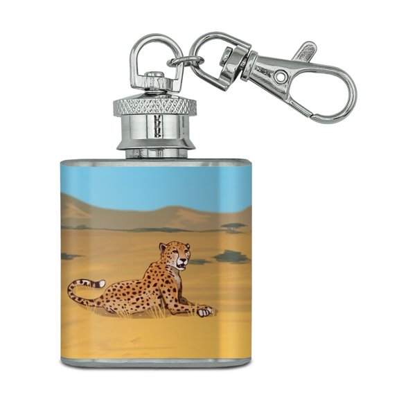 Cheetah Africa Savannah Stainless Steel 1oz Mini Flask Key Chain