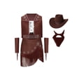 thumbnail image 4 of Aiihoo Kids Cowboy Cowgirl Girls Jazz Latin Dance Outfit Sleeveless Sequin Rhinestone Tassel Tops with Fringed Skirt Gloves Hat Brown 6, 4 of 5
