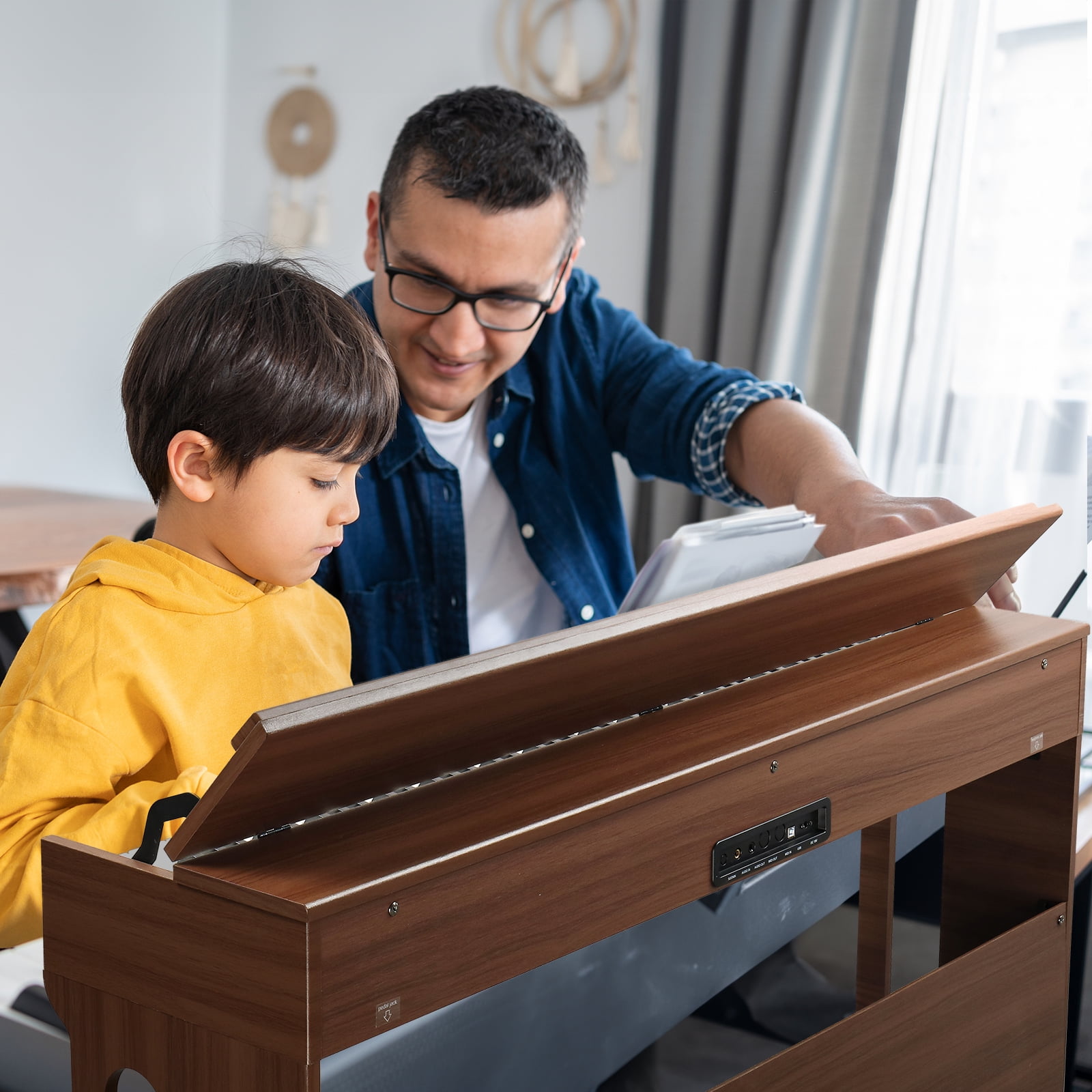 Glarry 88 Key Full Weighted Digital Piano with Furniture Stand, Audio and MIDI Bluetooth, Triple Pedals, Headphone, for All Levels Beginner Dark Brown