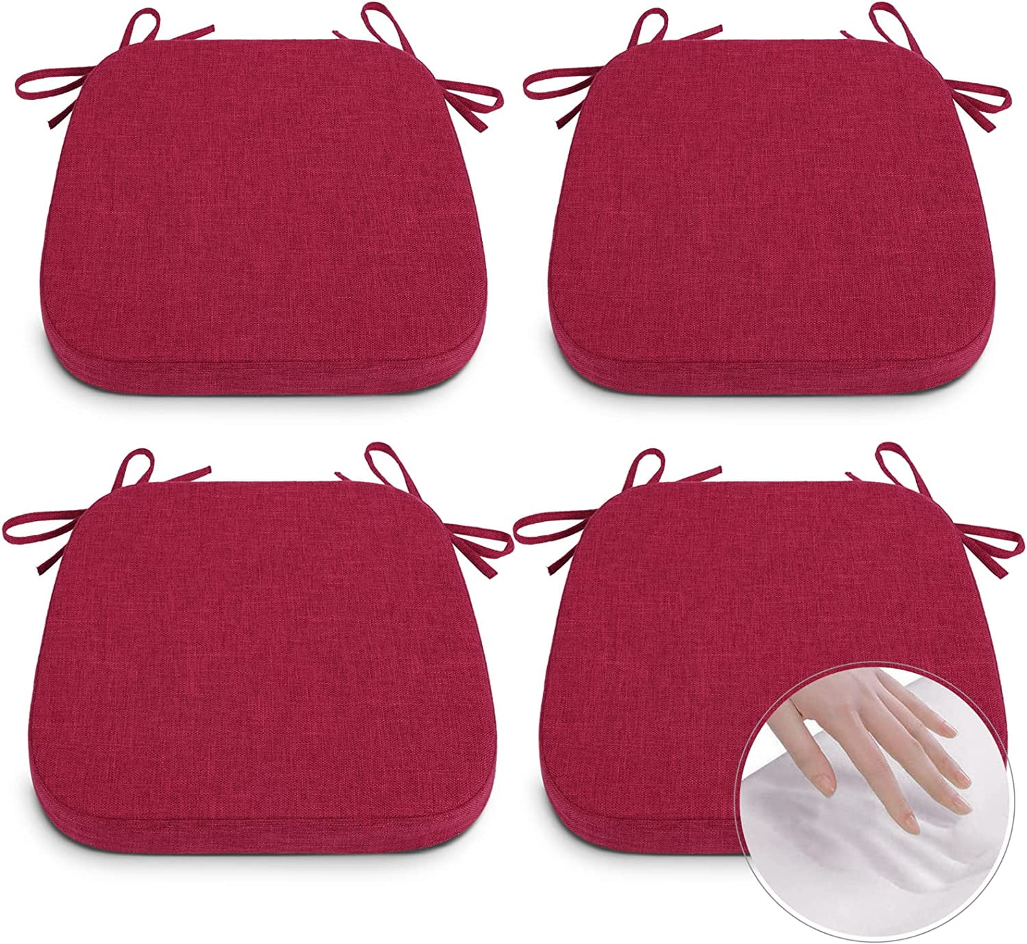 Kitchen Chair Cushions Set of 4 with Ties Memory Foam Dining Chair Pads