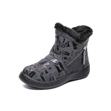 

SIMANLAN Winter Shoes for Ladies Letter Printed Plush Lined Boots Zipper Ankle Snow Booties