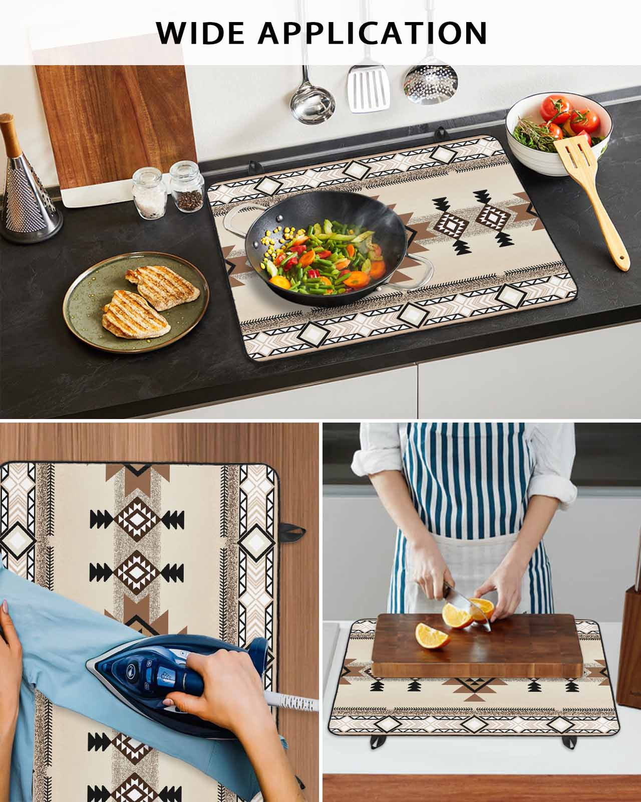 nqOlkjepod Large Induction Cooktop Protector Mat 24"x21", Brown Southwestern Stove Top Covers for Electric Stove, Boho Ethnic Geometric Farmhouse Stove Burner Cover Mats, Glass Top Stove Cover